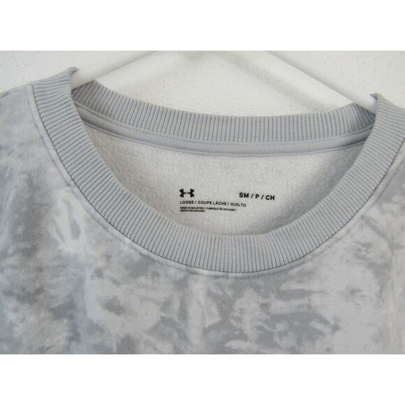 Under Armour Small Rival Fleece Oversized Printed Crew White Gray Tie Dye Camo - Picture 4 of 7